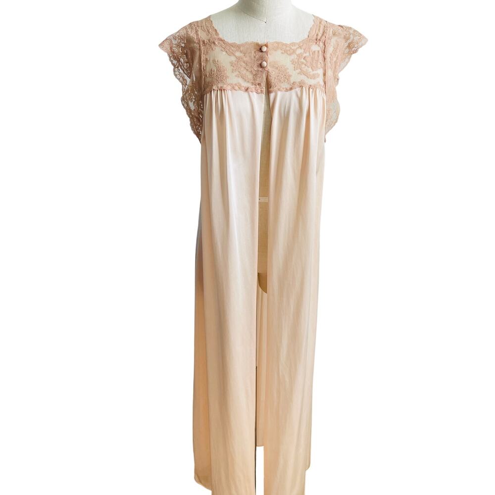 Vintage Lingerie Peach Lace Gown Robe Long Fair Condition